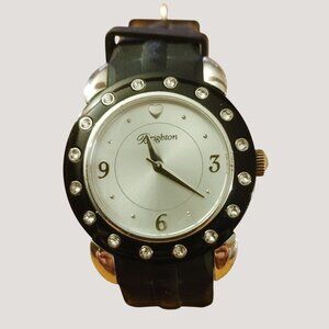 Brighton Watch Hong Kong Womens Quartz Black Silicone Strap Crystal Accents